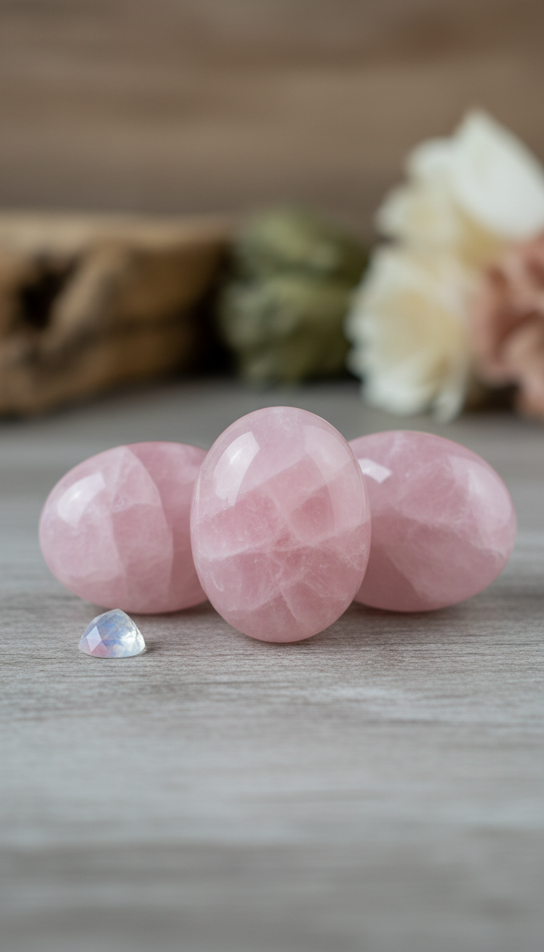 Rose Quartz Palm Stone Set